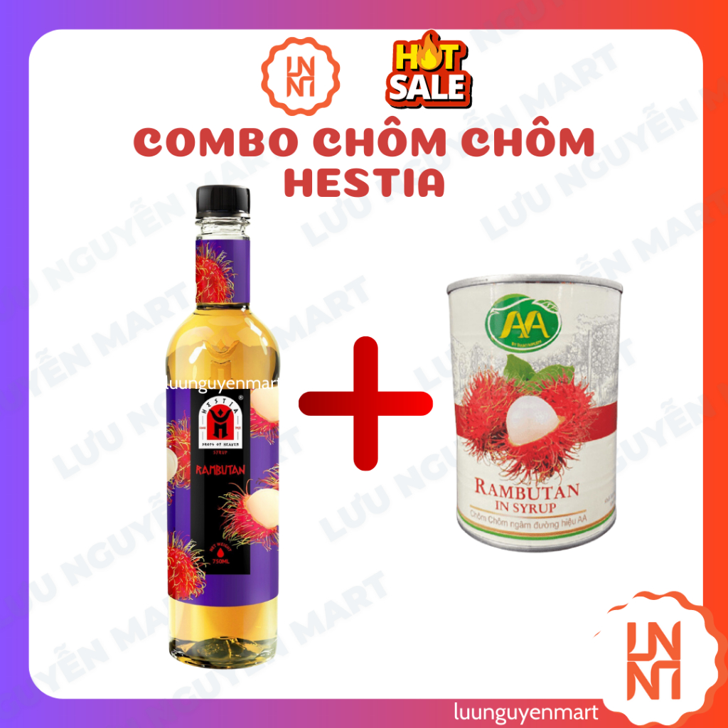 Combo trà sữa chôm chôm - Syrup Hestia Chôm Chôm + Chôm Chôm AA Đóng Lon