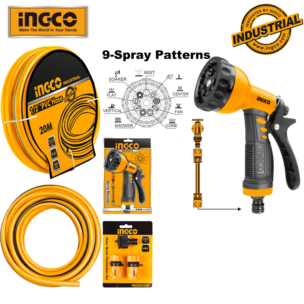 20m 15m 10m 5m Bộ vòi tưới cây đa năng - Bộ ống dây nước xịt rửa gia đình sân vườn Ingco HWSG092 , HWSG032