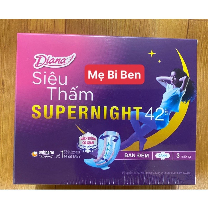 Bộ 6 gói Băng vệ sinh Diana siêu thấm Supernight Ban Đêm 29cm/35/42cm 3/4 miếng/gói - Hàng Chính Hãng