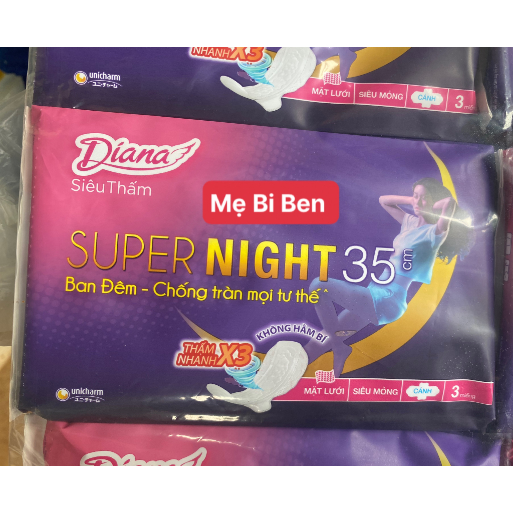 Lốc 6 gói băng vệ sinh Diana Super Night ban đêm 35cm 3 miếng/gói Mặt lưới