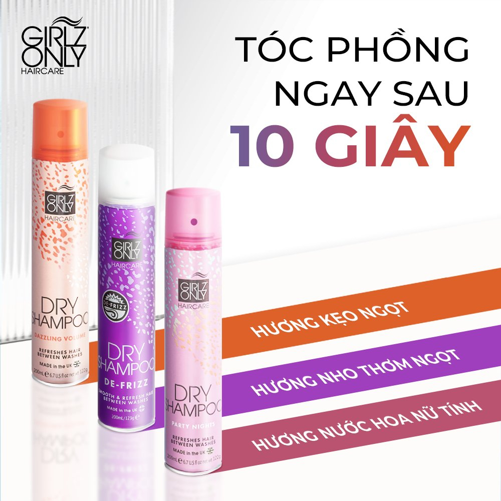Combo 2 Dầu Gội Khô Dry Shampoo Girlz Only Tiện lợi Dawn ‘Til Dusk & No Residue Nude