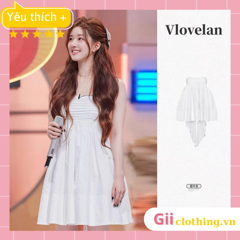 Váy trắng hai dây babydoll Triệu Lộ Tư Váy ngắn công chúa ly ngực form xoè buộc nơ to sau lưng hè 2023