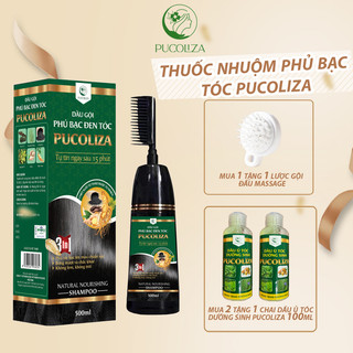 Thuốc nhuộm tóc phủ bạc pucoliza dầu gội là đen tóc 500ml – lược nhuộm tóc thông minh thảo dược an toàn tự nhiên