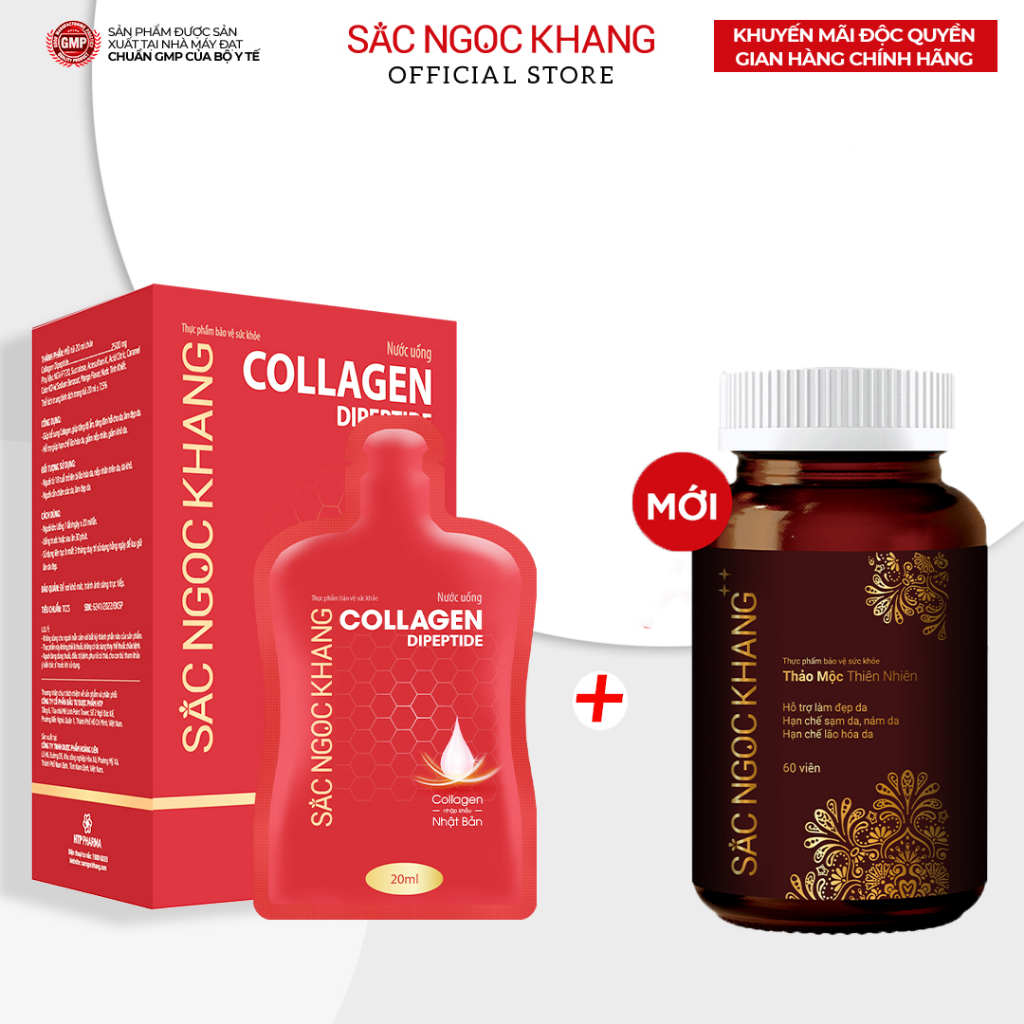 Bộ Trẻ Hóa Da Cao Cấp [Viên Uống Sắc Ngọc Khang ++ 60 Viên & Nước Uống Đẹp Da Collagen Dipeptide Sắc Ngọc Khang 15 Túi]