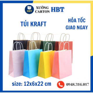 (COMBO 20 TÚI) Túi giấy kraft 12x6x22cm - Nhiều màu có quai - Đựng quà tặng, Siêu bền, Siêu đẹp, Siêu rẻ.