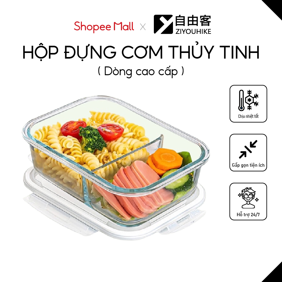 ZIYOUHIKE Hộp đựng cơm văn phòng bằng thủy tinh 1000ml chia ngăn chống tràn dùng cho lò vi sóng LỖI 1 ĐỔI 1