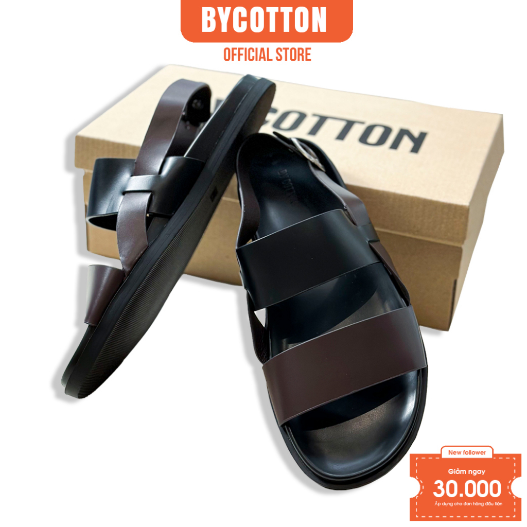 Dép Sandal Cao Cấp Da Đen Nâu 010223 BY COTTON