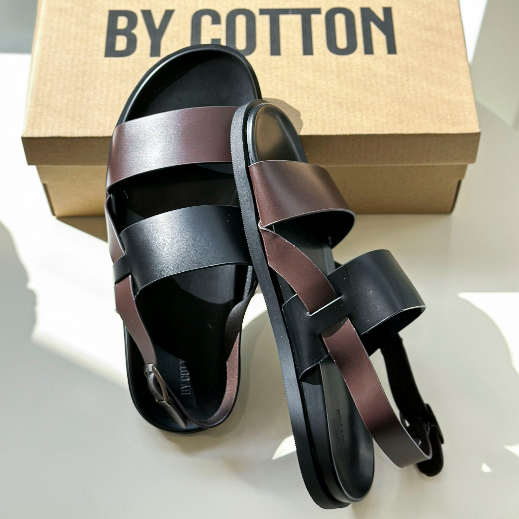 Dép Sandal Cao Cấp Da Đen Nâu 010223 BY COTTON
