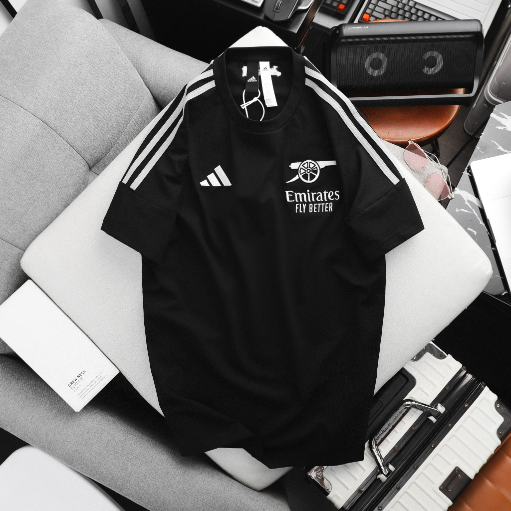 Áo thun ngắn tay A-di-das Logo thêu sắc nét biểu tượng Arsenal Emirate vải cotton thầm hút tốt