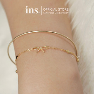 Lắc tay bạc INS dây mảnh đính nơ phối charm đá nhỏ xinh