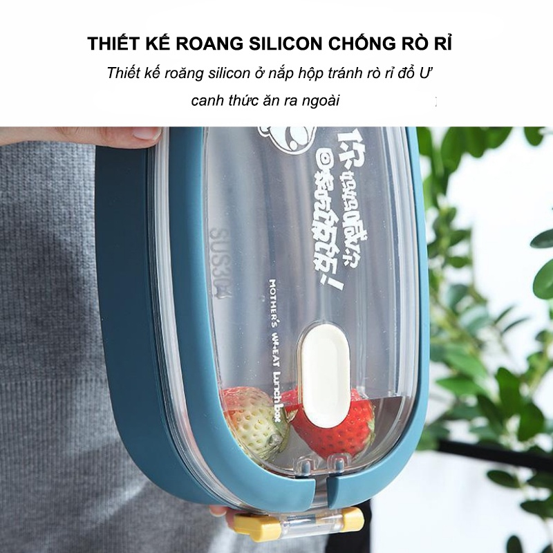 Hộp Cơm Văn Phòng . Hộp Cơm Inox 2 Tầng ,Lúa Mạch Chống Gỉ Chống Đổ Tiện Lợi Dung Tích 1550ml
