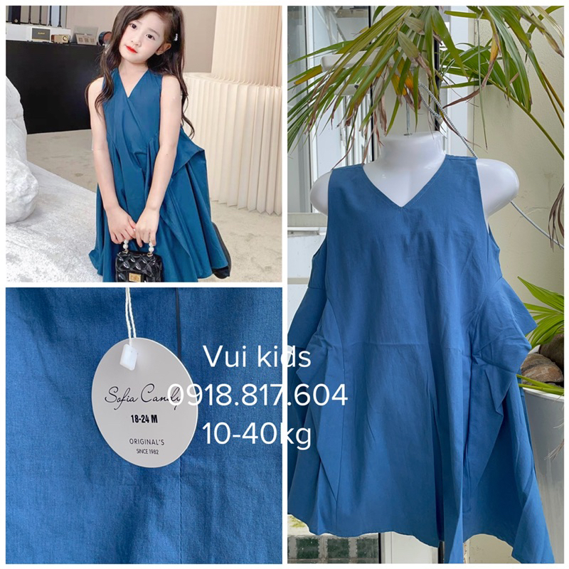 Váy bé gái, Váy đầm bé gái. Đầm xòe vintage bé gái sang chảnh chất thô cotton Hàn mềm mát size đại 10Y 40kg
