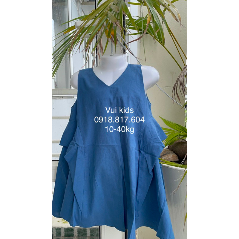 Váy bé gái, Váy đầm bé gái. Đầm xòe vintage bé gái sang chảnh chất thô cotton Hàn mềm mát size đại 10Y 40kg