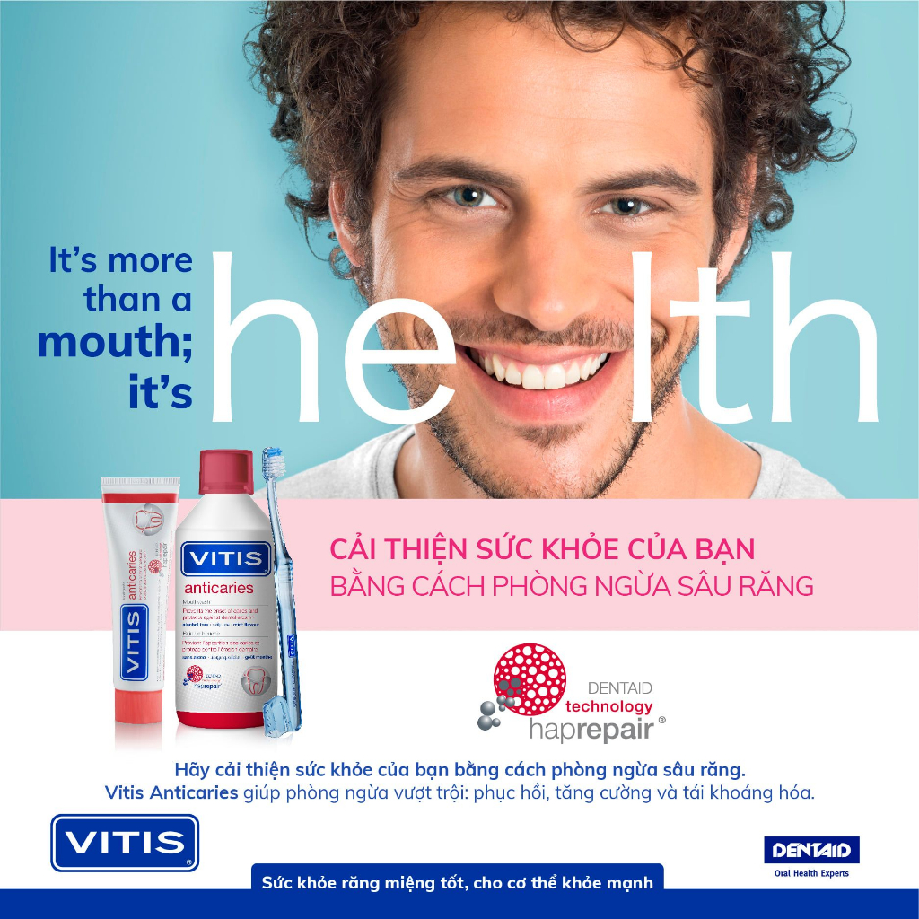 Nước súc miệng ngừa sâu răng và mòn răng Vitis Anticaries Mouthwash