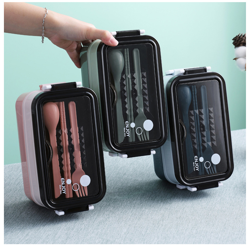 Hộp đựng cơm 2 lớp giữ nhiệt văn phòng ENJOY dung tích 1L. Có khay inox đựng cơm, hộp đựng canh, thìa dĩa đũa tặng kèm