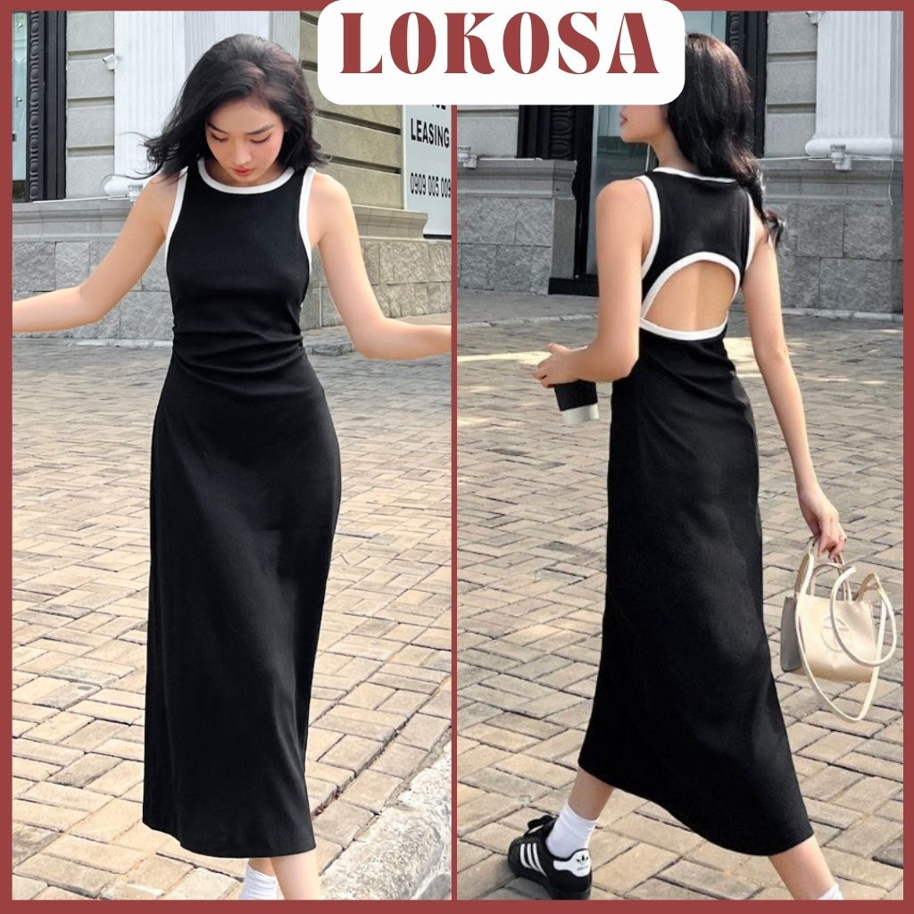 Váy Body Dáng Dài LOKOSA Đầm Ôm Hở Lưng Sexy Dài trơn Sát Nách BA Lỗ Đi Biển Dạo Phố Dự Tiệc VD025