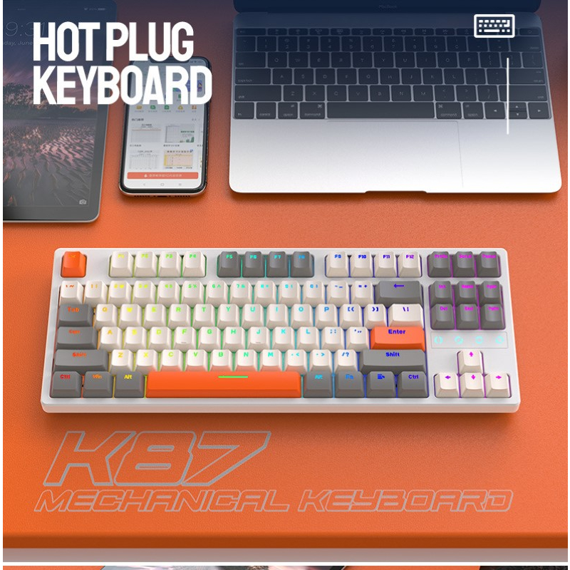 Bàn Phím Cơ không dây mini Đa kết nối K87RGB Gaming chống ồn cho máy tính