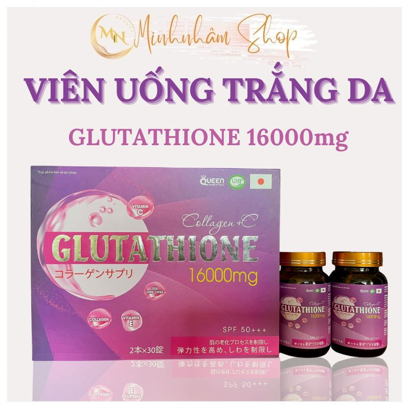 Viên uống hỗ trợ trắng da glutathione, glutathione 16000mg, Collagen +C mờ nám giảm tàn nhang chống lão hoá da