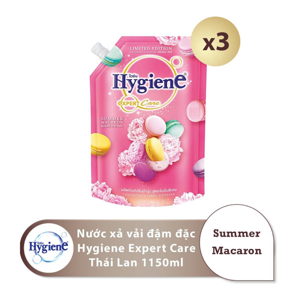 Nước Xả Vải Hygiene Thái Lan đậm đặc Extra Concentrate Delicius Series Summer Macaron túi 1150ml (combo 3 Túi)