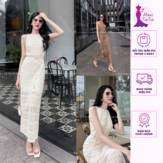 [Sẵn] Đầm váy maxi đi biển đi chơi ren hoa kèm dây dáng dài phong cách nhẹ nhàng tiểu thư nàng thơ-MaxiTinTin