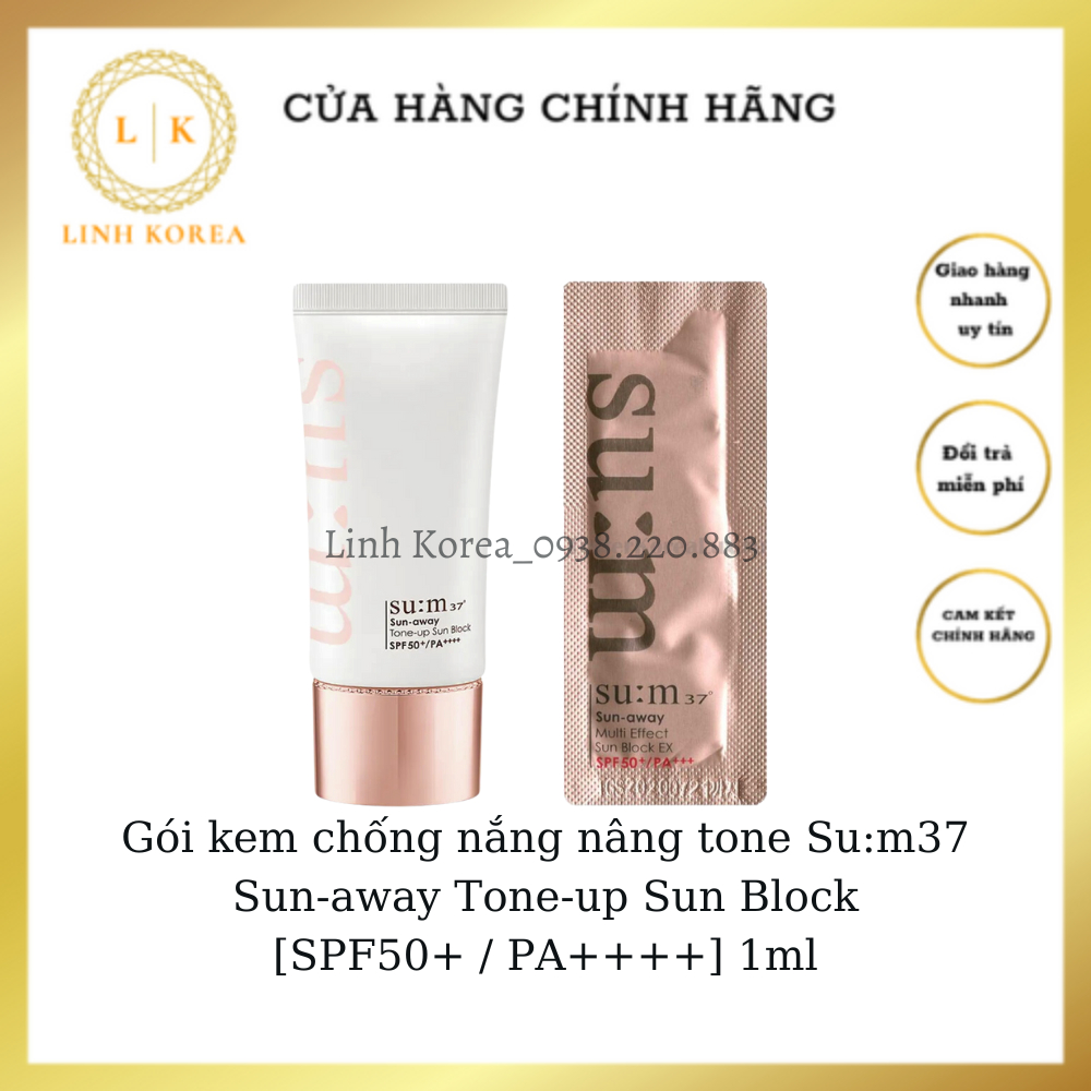 Gói kem chống nắng nâng tone Su:m37 Sun-away Tone-up Sun Block [SPF50+ / PA++++] 1ml_Linh korea