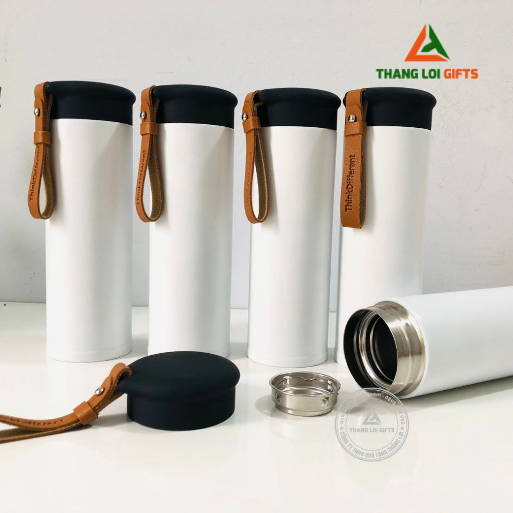 Bình Giữ Nhiệt Cao Cấp 500ml Quai cài Da Hiện Đại Khắc Tên, Logo, Hình Ảnh Theo Yêu Cầu