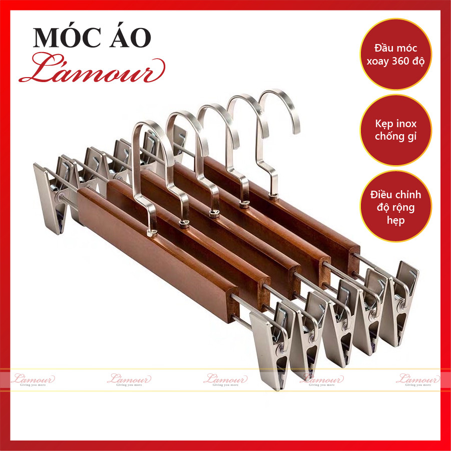 Combo 10 móc kẹp màu nâu (mờ/bóng) loại 1 dùng treo quần áo, quần jean, chân váy tại shop