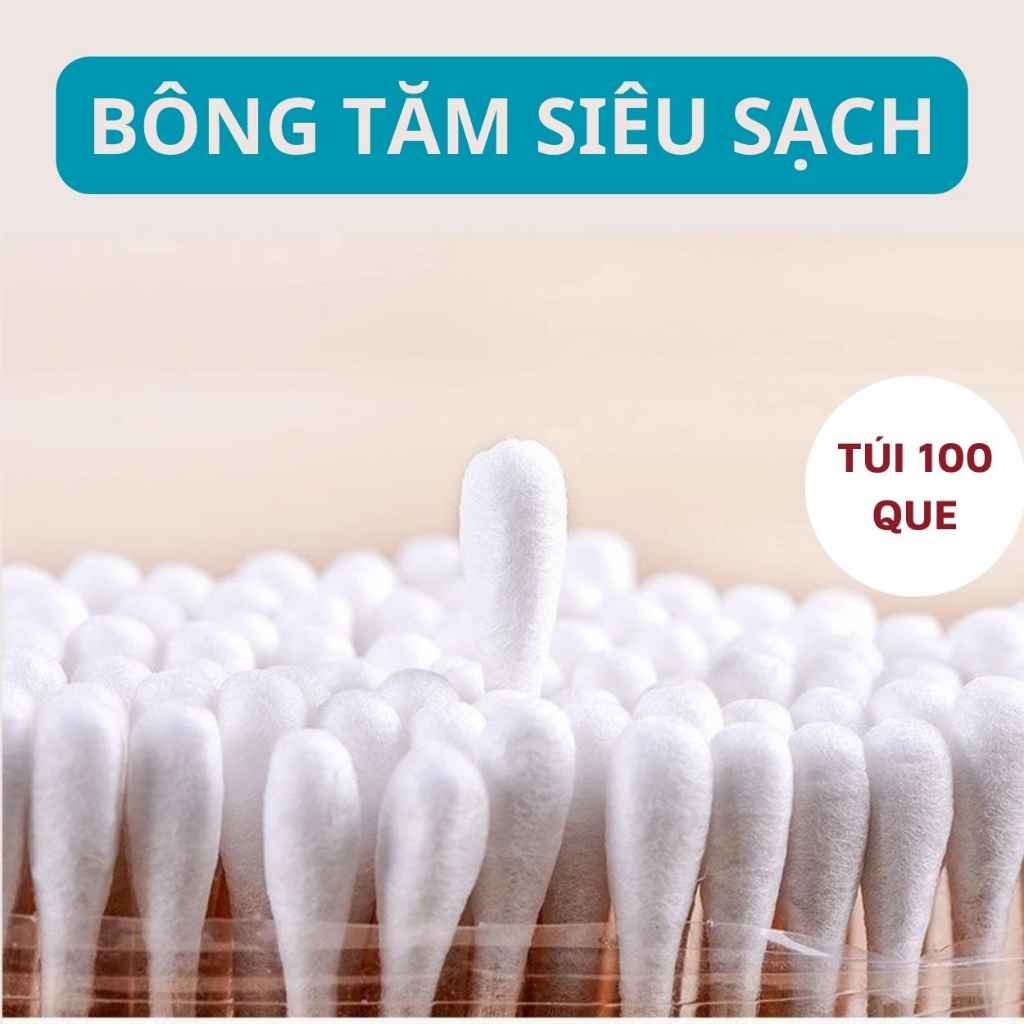 Bông Ngoáy Tai Lấy Ráy Tai Thân Gỗ Gói 100 Chiếc Tăm Bông Tiệt Trùng Sạch Sẽ Thân Thiện Với Môi Trường