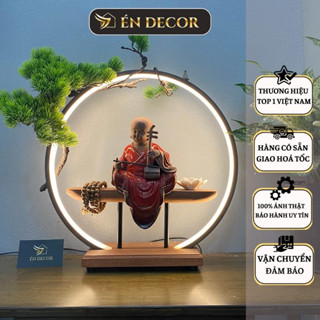  Thác khói trầm hương tượng chú tiểu kéo đàn ÉN DECOR kèm kệ đèn led decor trang trí tiểu cảnh an nhiên 