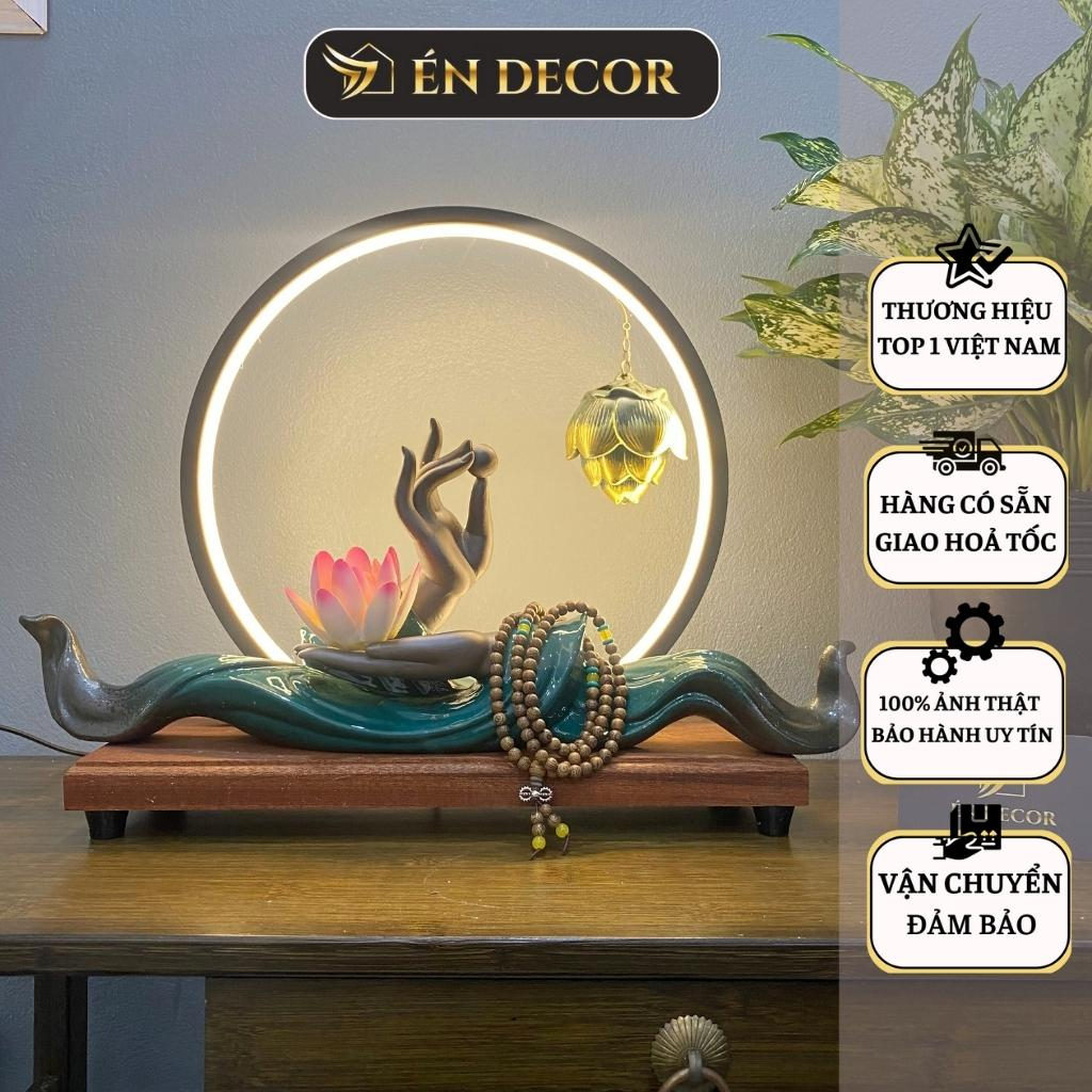 Thác khói trầm hương bàn tay Phật ÉN DECOR kệ đèn led Phật liên hoa dược sư thủ decor trang trí phong thuỷ, an nhiên