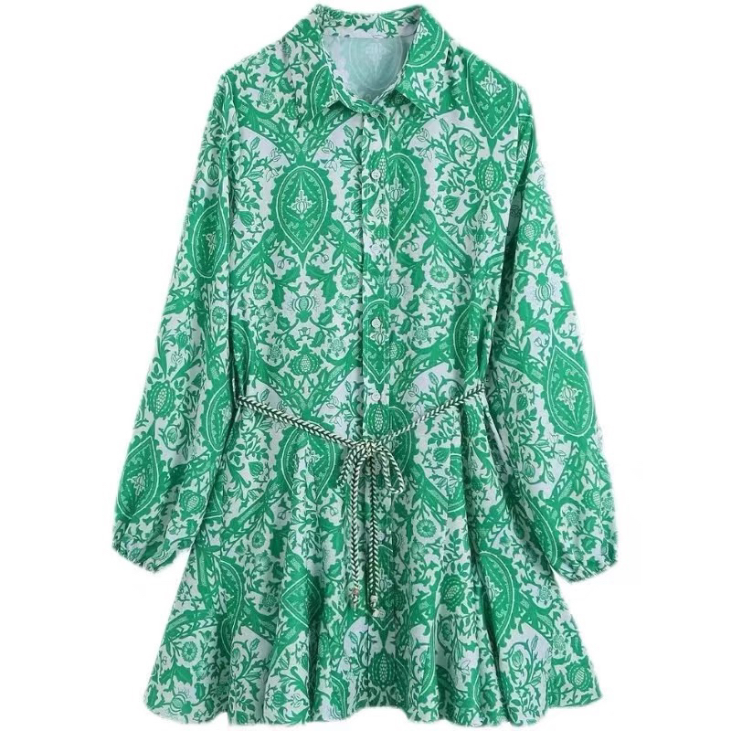 Váy sơ mi zara hoạ tiết dáng ngắn kèm đai eo