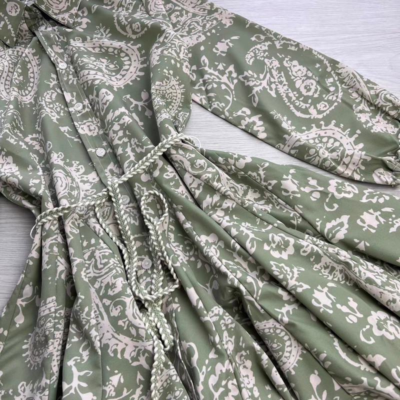 Váy sơ mi zara hoạ tiết dáng ngắn kèm đai eo