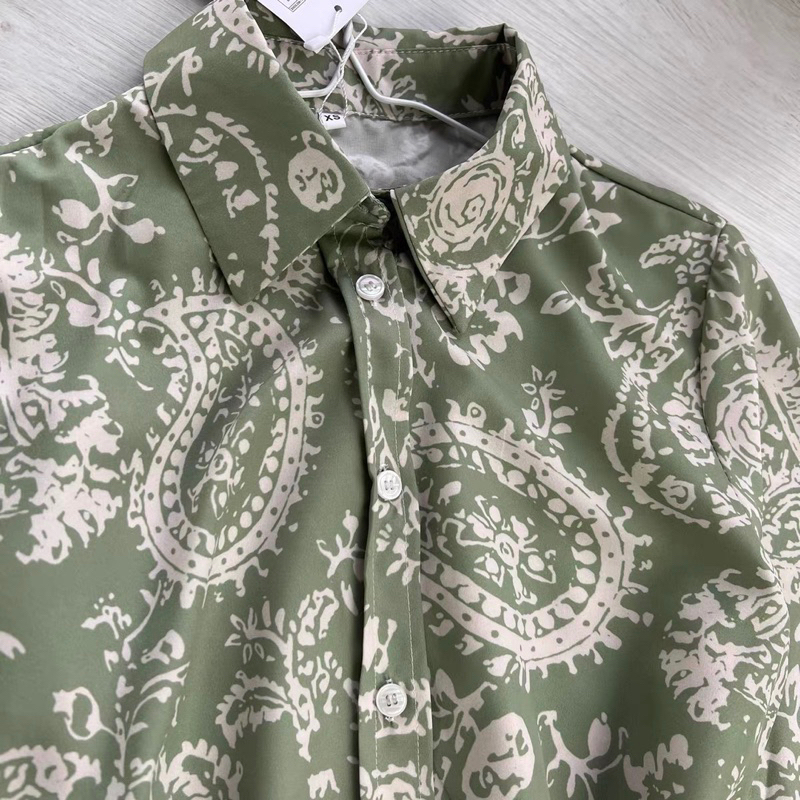 Váy sơ mi zara hoạ tiết dáng ngắn kèm đai eo