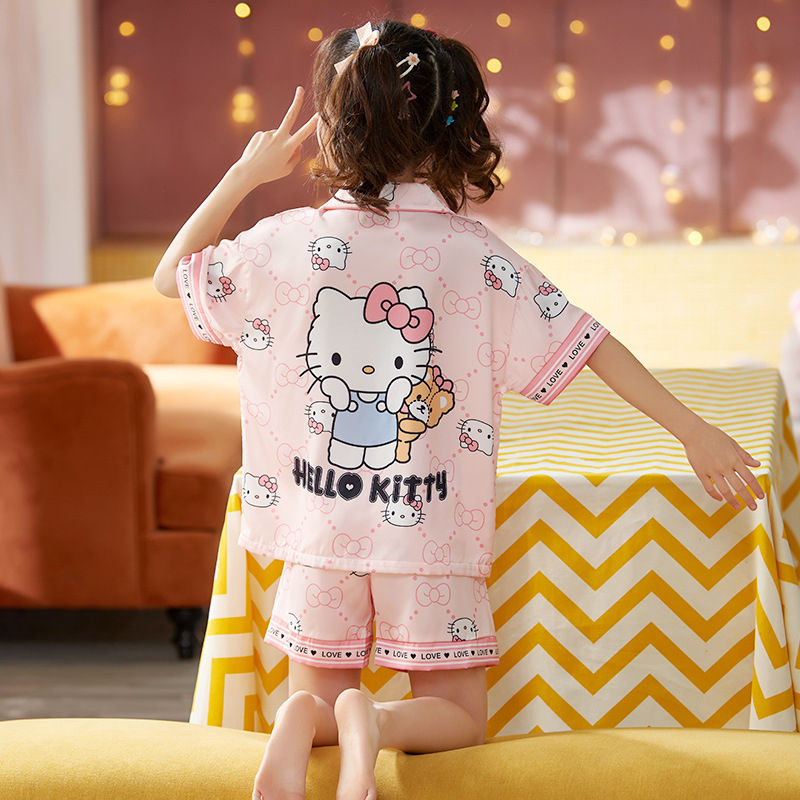 Bộ Đồ Ngủ Pijama Ngắn Tay Bằng Lụa Cao Cấp Mềm Thoáng Mát Thoải Mái Thời Trang Mùa Hè Cho Bé Gái 12-40kg