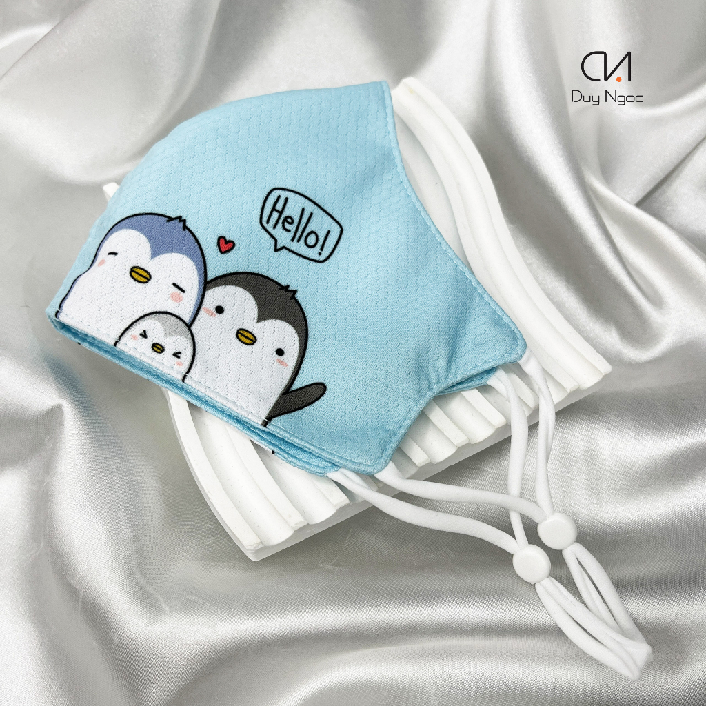 Khẩu trang vải trẻ em cao cấp Duy Ngọc dành cho bé 6-12 - hình in mèo ngộ nghĩnh, vải mesh thoáng mát