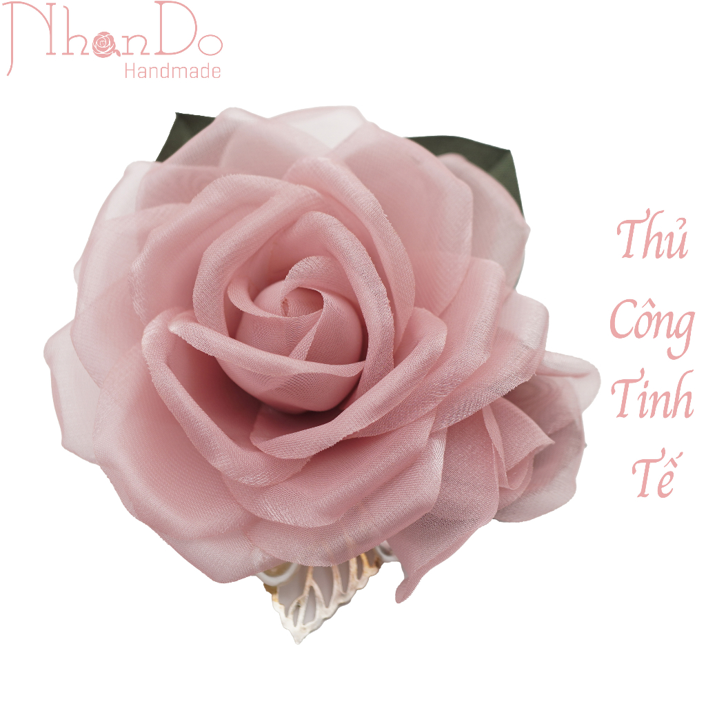 Hoa cài áo thủ công cao cấp- Chùm tơ mini- Màu hồng- size 8cm- Vải voan- Hoa vải Nhando Handmade