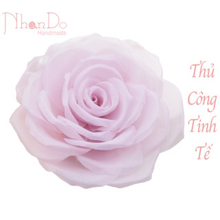 Hoa cài áo thủ công cao cấp- Hồng tường vi- Màu hồng sen- size 9cm- Vải voan Hàn