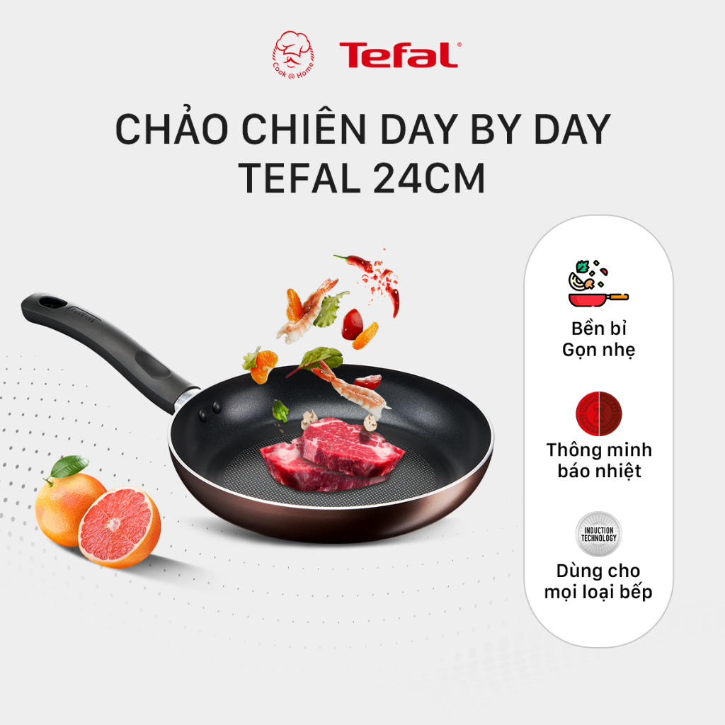 Chảo chống dính Tefal Day By Day dùng cho bếp từ size 24cm - Bảo hành 2 năm