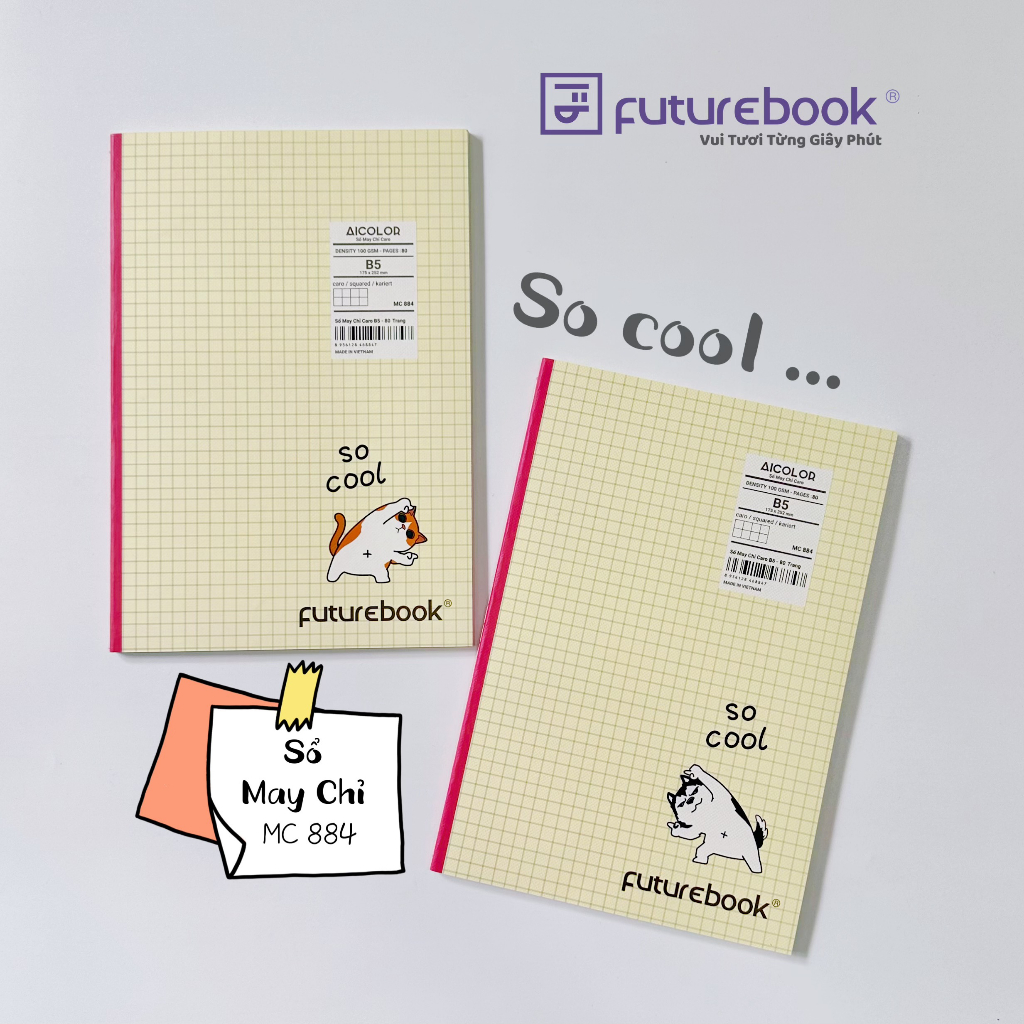 Sổ May Chỉ Dán Gáy FUTURBOOK mẫu So Cool B5 Caro 80trang 100GSM. Sổ tay ghi chú, sổ ghi chép, khổ vở sinh viên