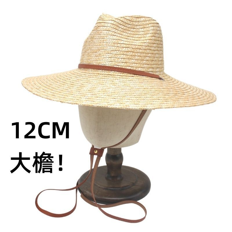 Nón Cói Rộng Vành Phối Dây Da Thời Trang Đi Biển Cho Nữ 12CM Mũ rơm vành lớn