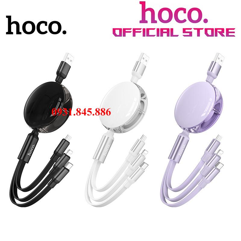 ✅Mới✅Cáp Sạc Nhanh Siêu Bền 3 Đầu Chính Hãng Hoco X78 2.4A 12W Dây Rút Dài 1M Type C /Micro USB/Cho Ip6 7 8 Plus Xs Max