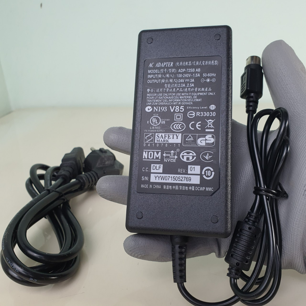 Dây nguồn máy in nhiệt, in bill, in tem 24V - 3A Jack tròn 3 chân Mới 100%