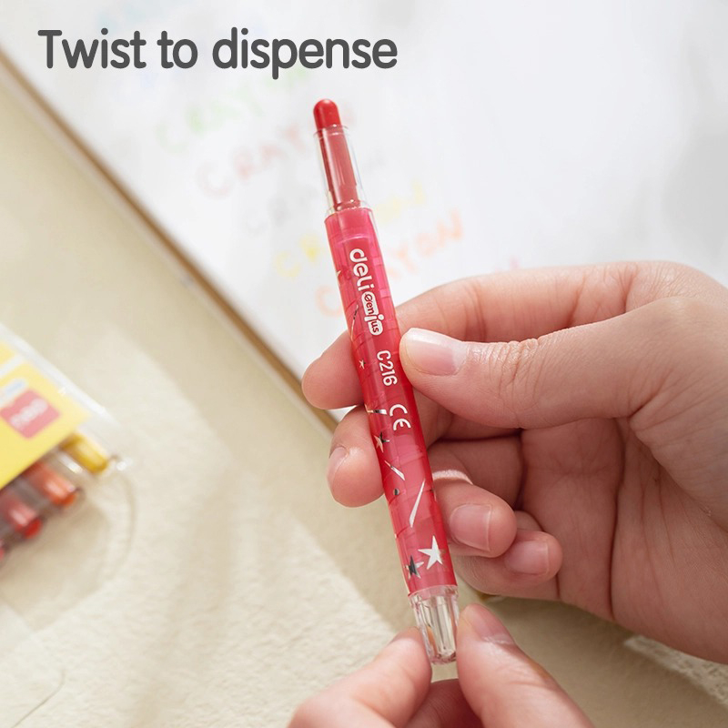 Bút sáp vặn Crayon Deli C216 Màu sắc chuẩn, tươi sáng cho bé tập tô