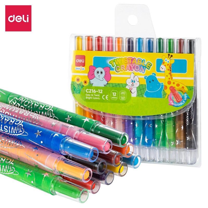 Bút sáp vặn Crayon Deli C216 Màu sắc chuẩn, tươi sáng cho bé tập tô