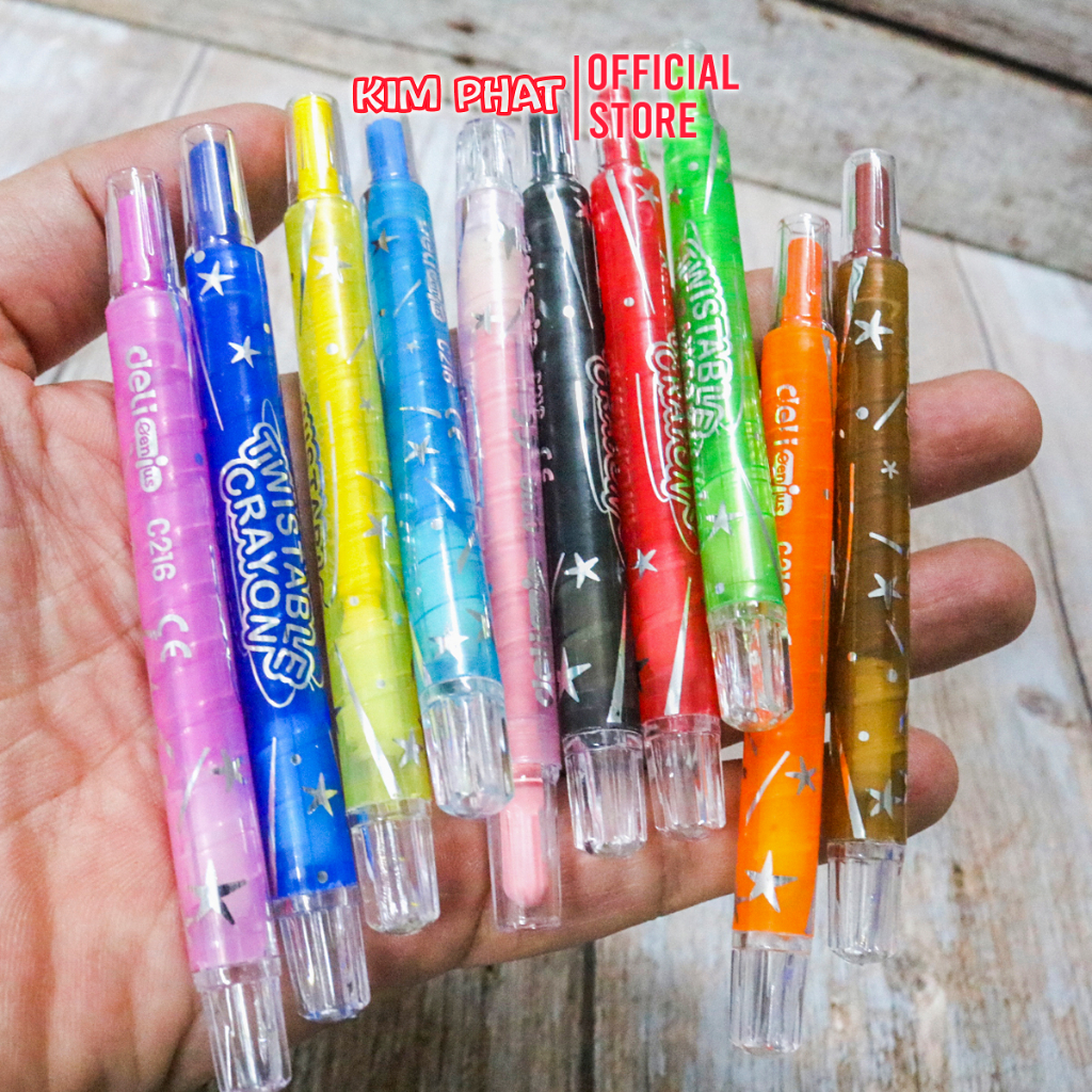 Bút sáp vặn Crayon Deli C216 Màu sắc chuẩn, tươi sáng cho bé tập tô