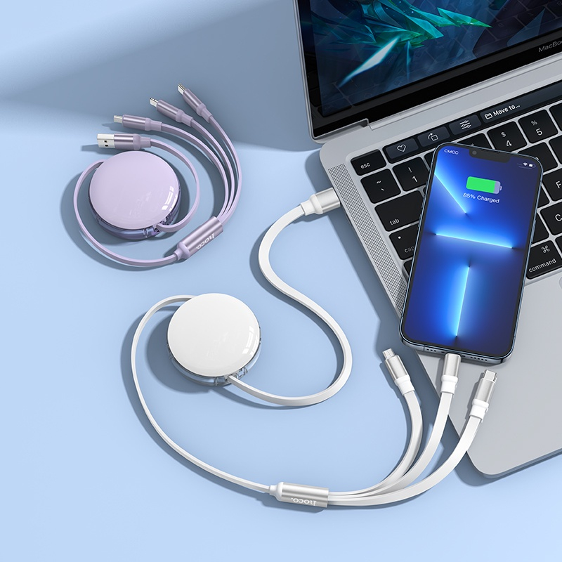 ✅Mới✅Cáp Sạc Nhanh Siêu Bền 3 Đầu Chính Hãng Hoco X78 2.4A 12W Dây Rút Dài 1M Type C/Micro USB/Cho Ip6 6 7 8 Plus Xs Max