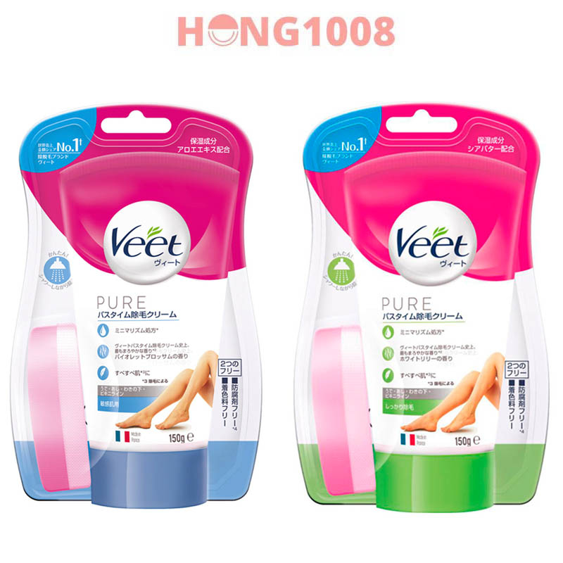 Kem tẩy lông VEET Nhật Bản dành cho da nhạy cảm 150g có kèm mút Hong1008