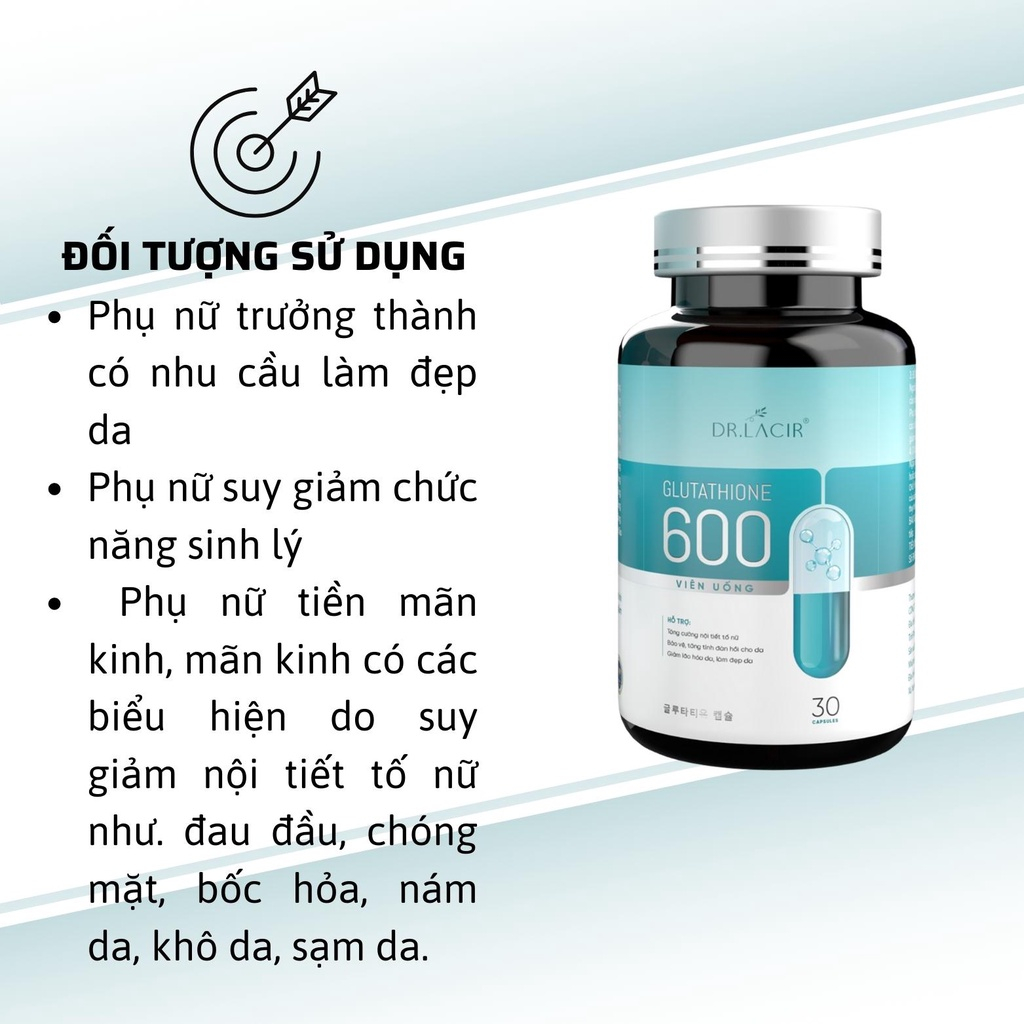 Viên uống trắng da ngừa nám DR.LACIR glutathione 600 hộp 30 viên DR22