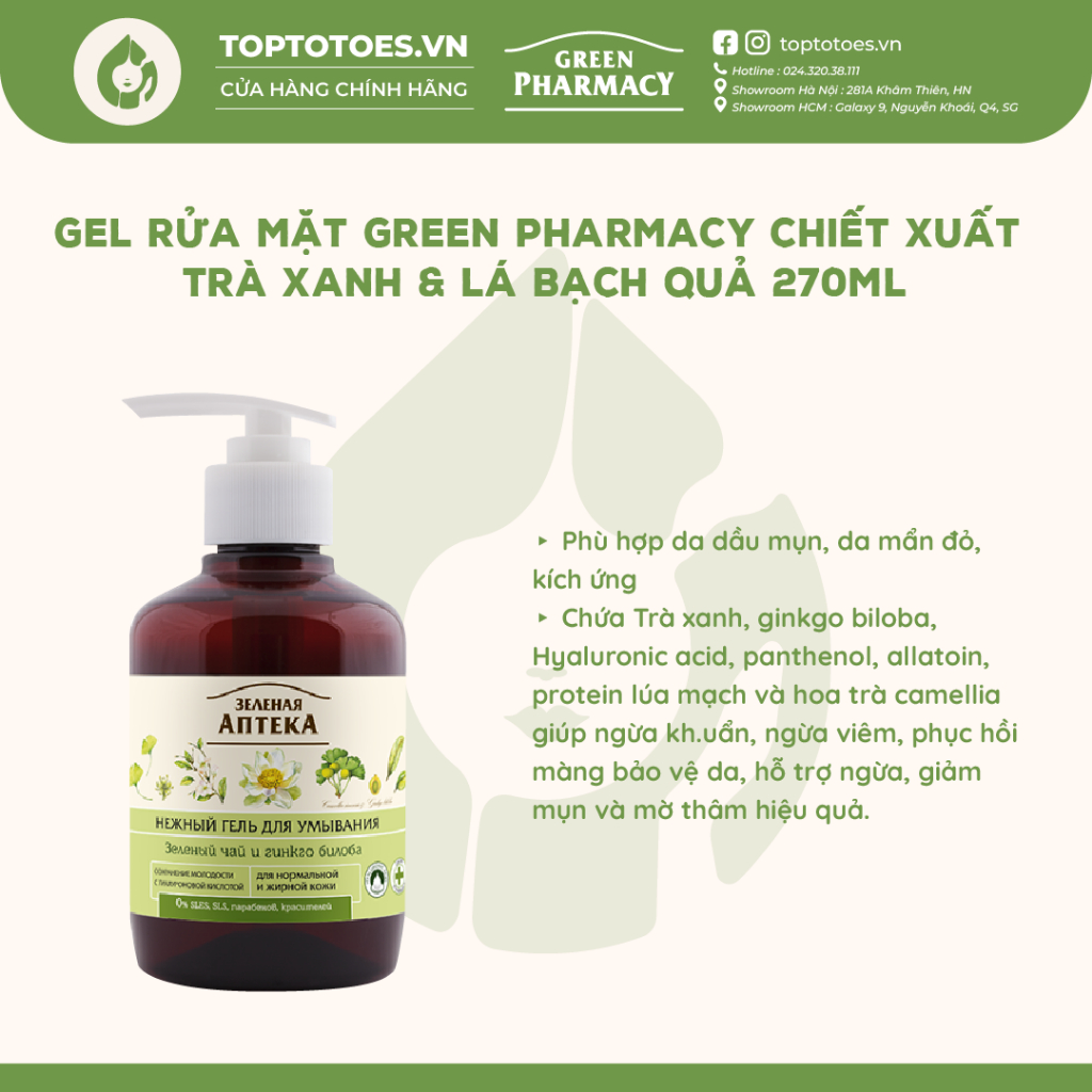 Gel rửa mặt Green Pharmacy (Zelenaya Apteka) thảo mộc lành tính, làm sạch nhẹ dịu 270ml