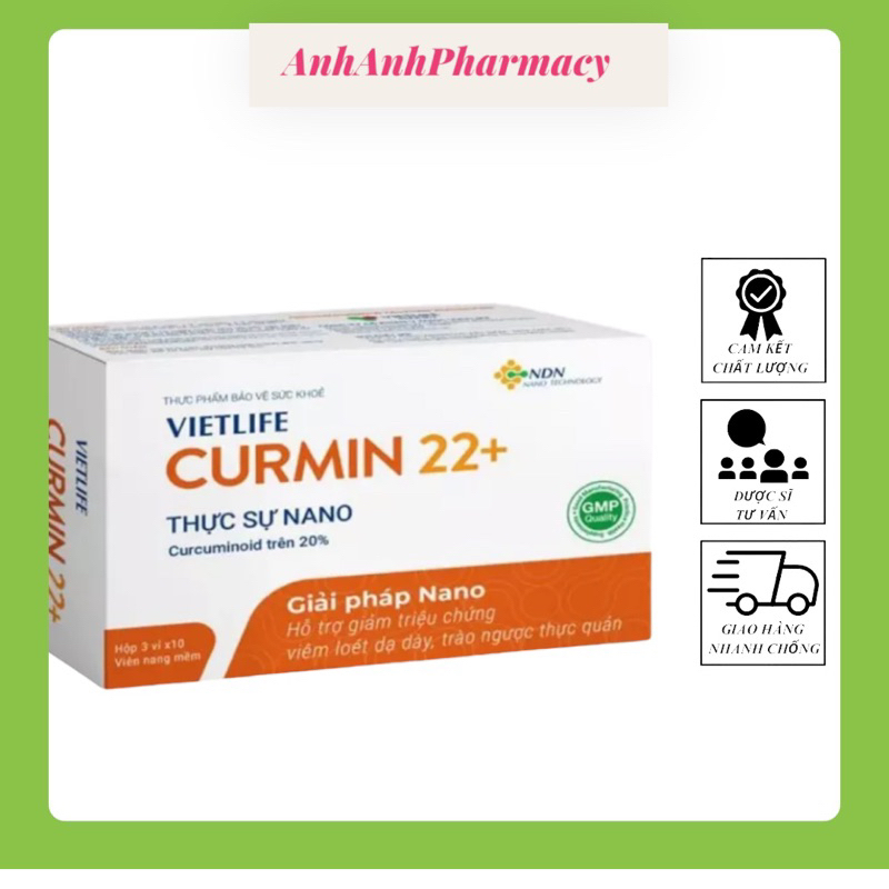 Vietlife Curmin 22+ 30 VIÊN - Đột phá nano dược liệu cho trào ngược dạ dày, các triệu chứng viêm dạ dày